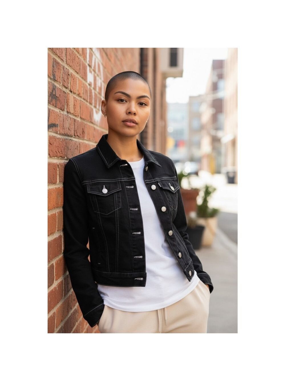 Levi's Type 1 Iconic Black Jean Jacket with White Stitching Size XS